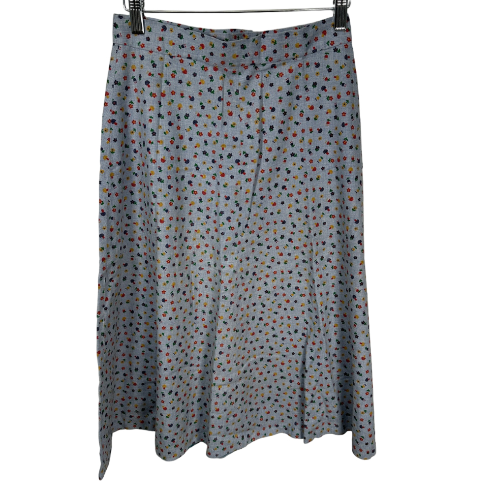 Vintage Handmade Mini Mushroom Blue A-Line Skirt Small